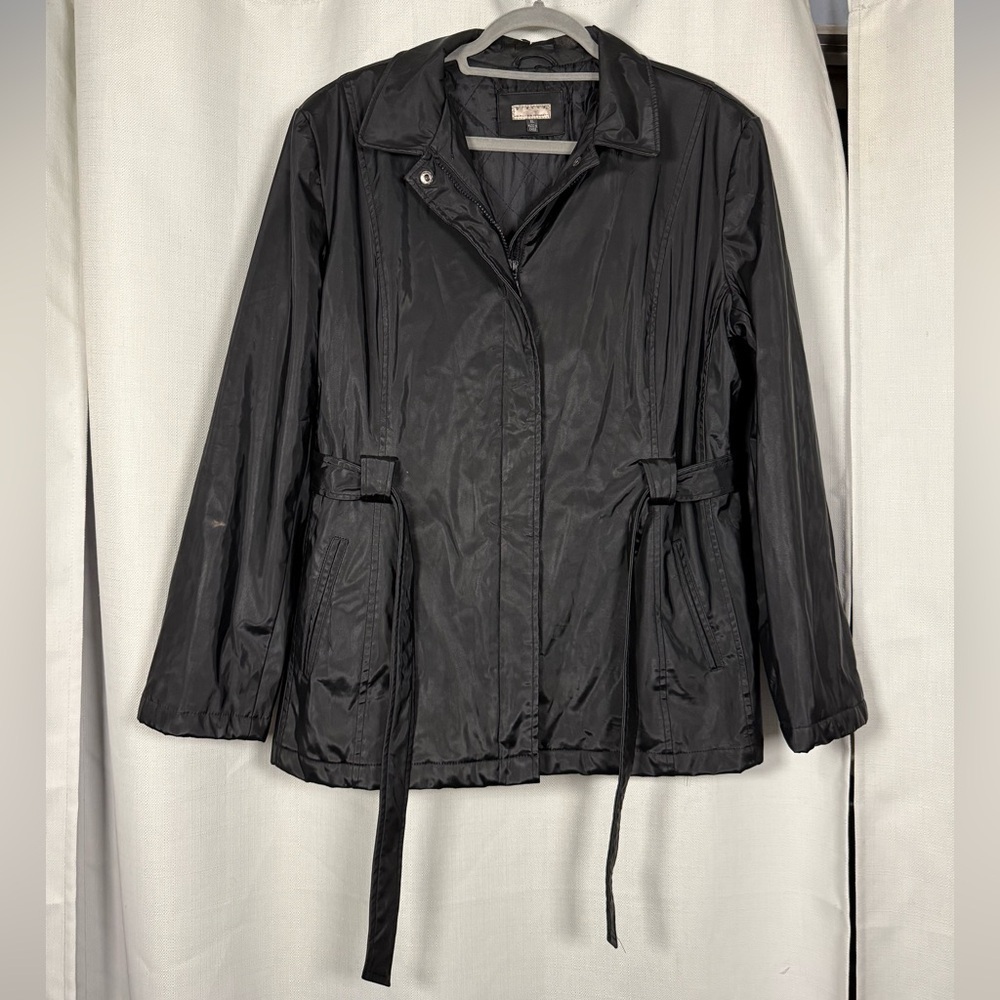 Giacca Black Belted Raincoat Jacket Size XL - Picture 12 of 12